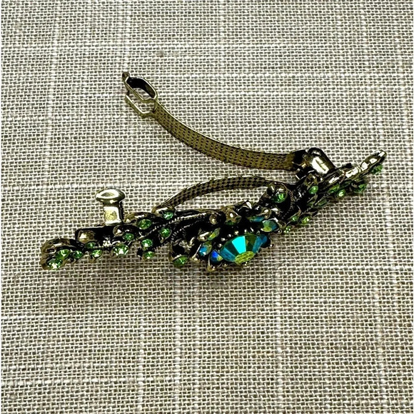 Light Green Peridot AB Floral Crystal Rhinestone Medium Barrette Hair Clip - Picture 10 of 11